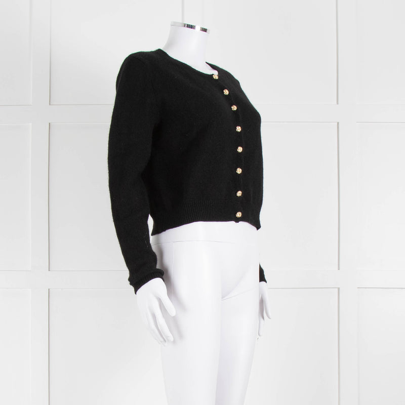 Reformation Black Cashmere Cardigan With Gold Buttons