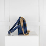 Chanel Blue Calfskin Boy Bag with Brushed Gold Hardware