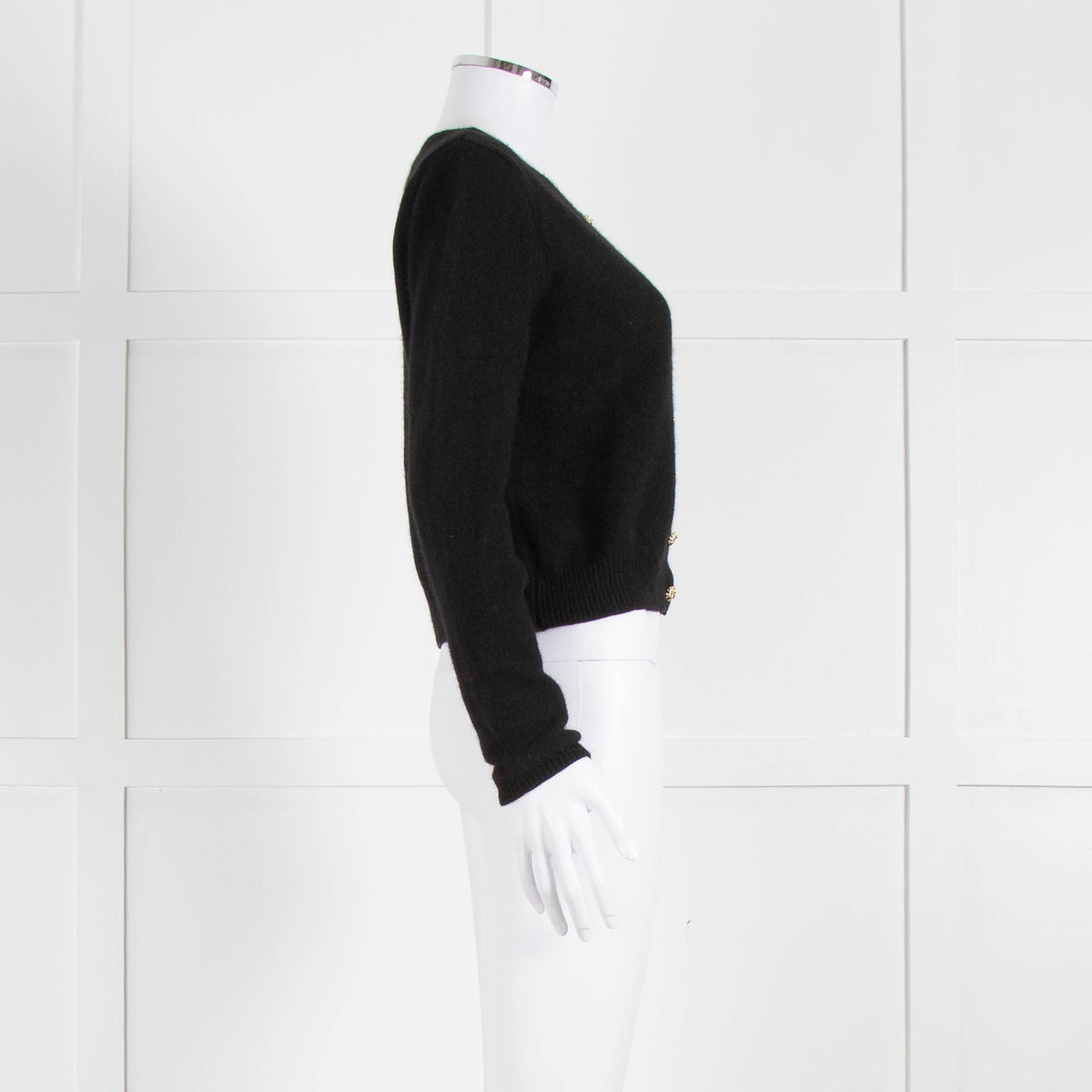 Reformation Black Cashmere Cardigan With Gold Buttons