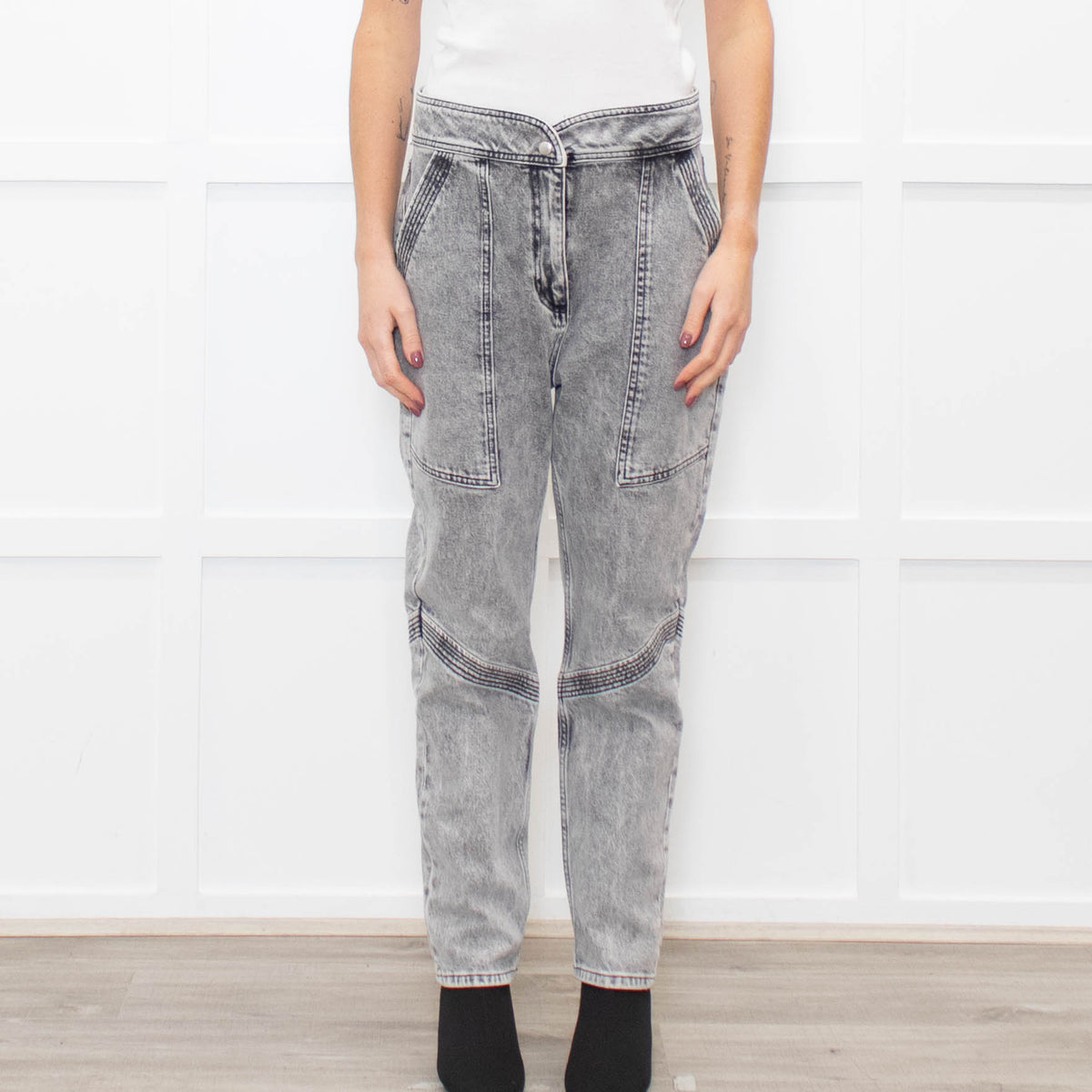 ba&sh Washed Grey Denim Jeans With Large Pockets