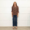 WYSE Black Multi Coloured Flower Print  Pink Edging Top