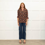 WYSE Black Multi Coloured Flower Print  Pink Edging Top