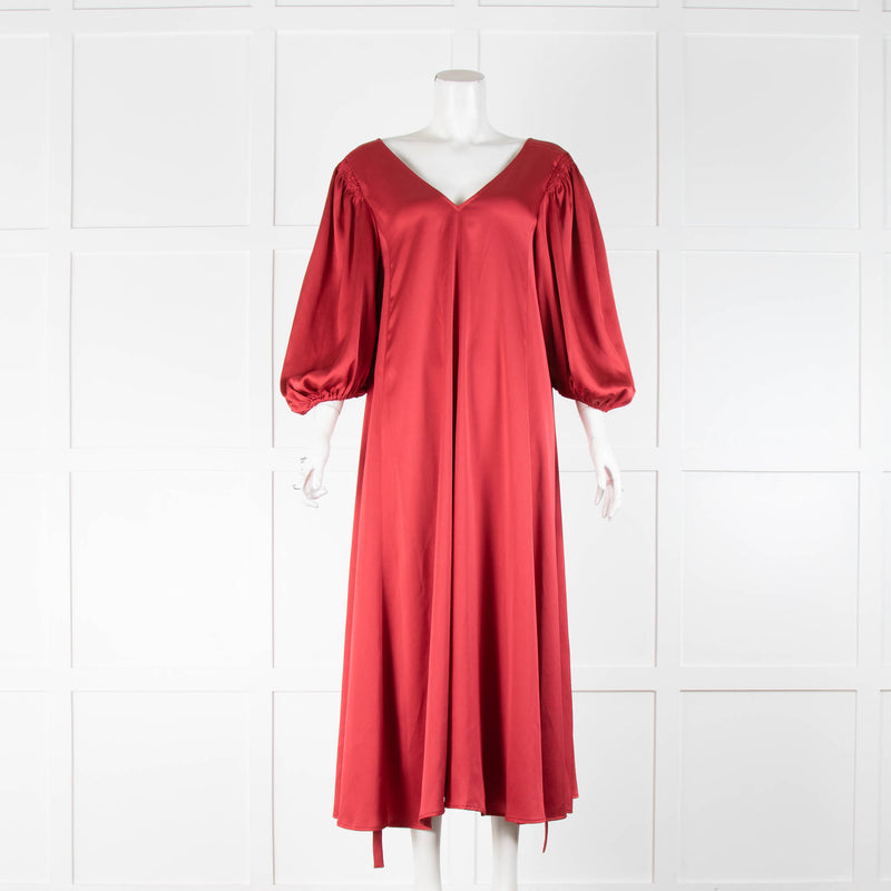 Stine Goya Red Satin Marlen Midi Dress