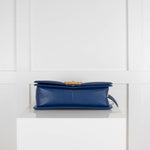 Chanel Blue Calfskin Boy Bag with Brushed Gold Hardware