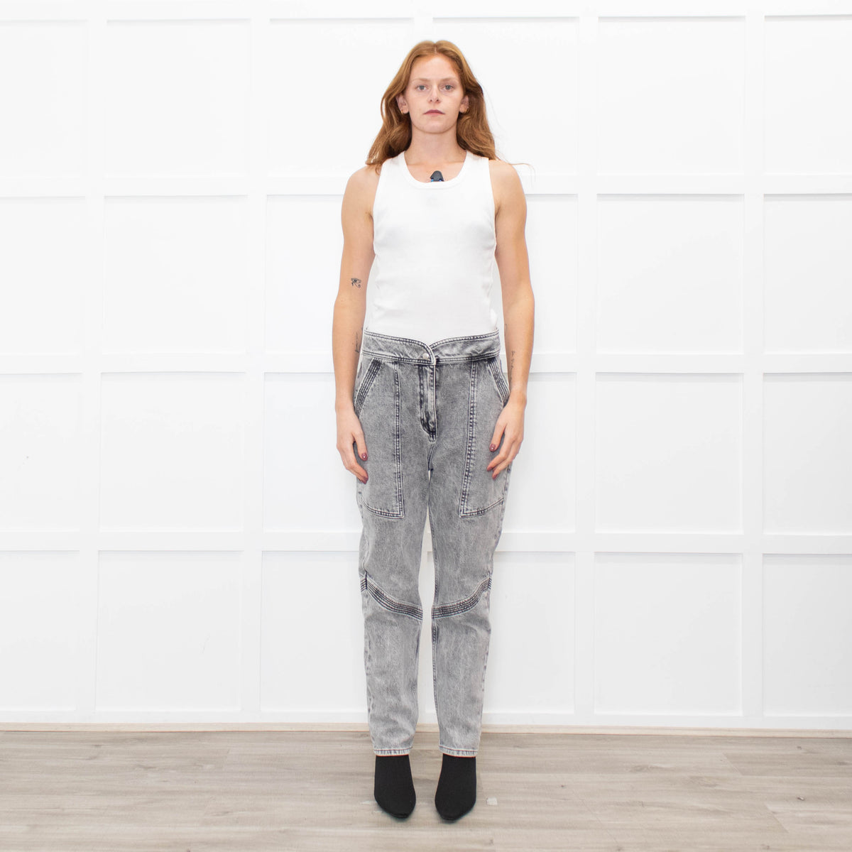 ba&sh Washed Grey Denim Jeans With Large Pockets