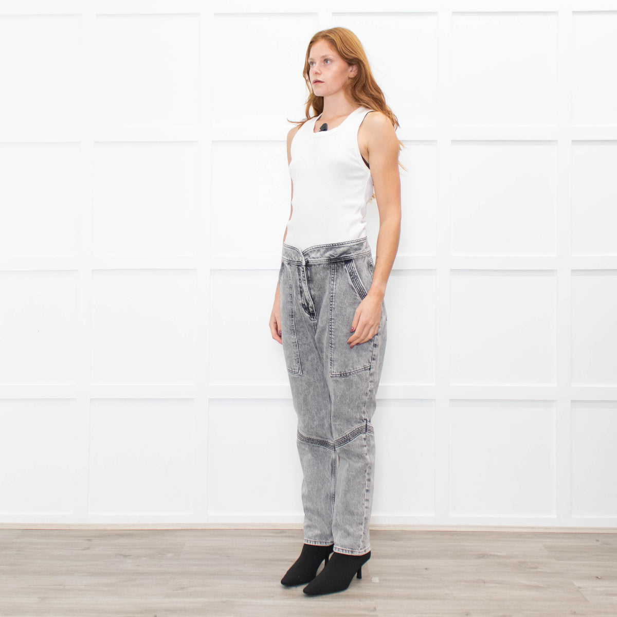 ba&sh Washed Grey Denim Jeans With Large Pockets