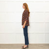 WYSE Black Multi Coloured Flower Print  Pink Edging Top