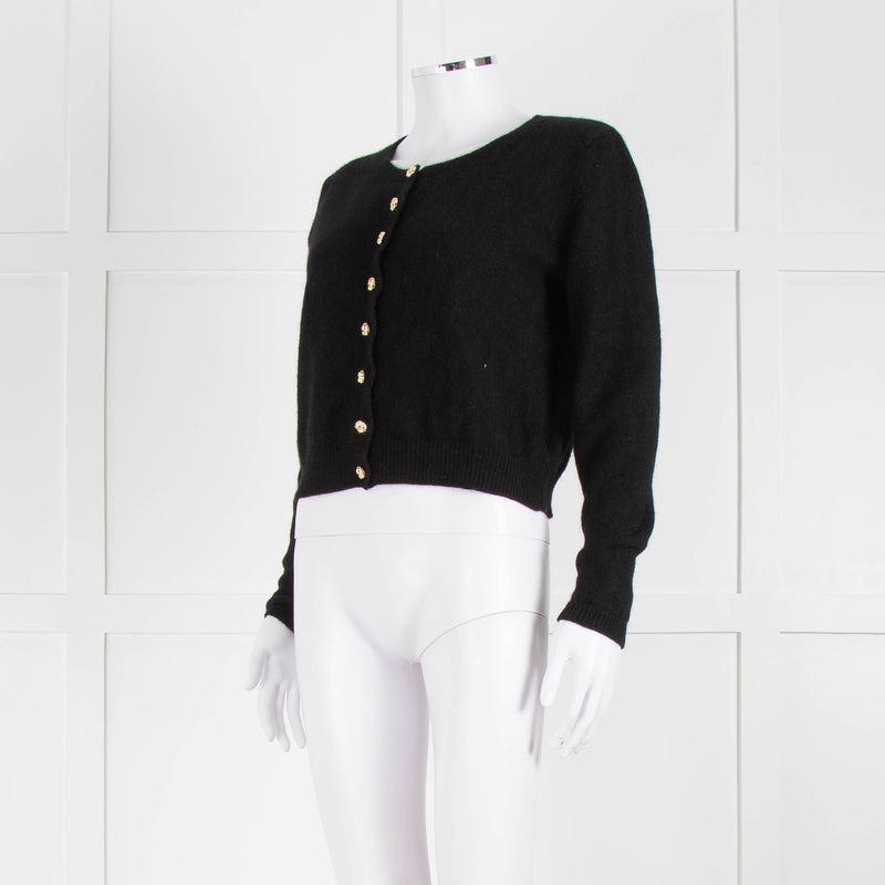 Reformation Black Cashmere Cardigan With Gold Buttons