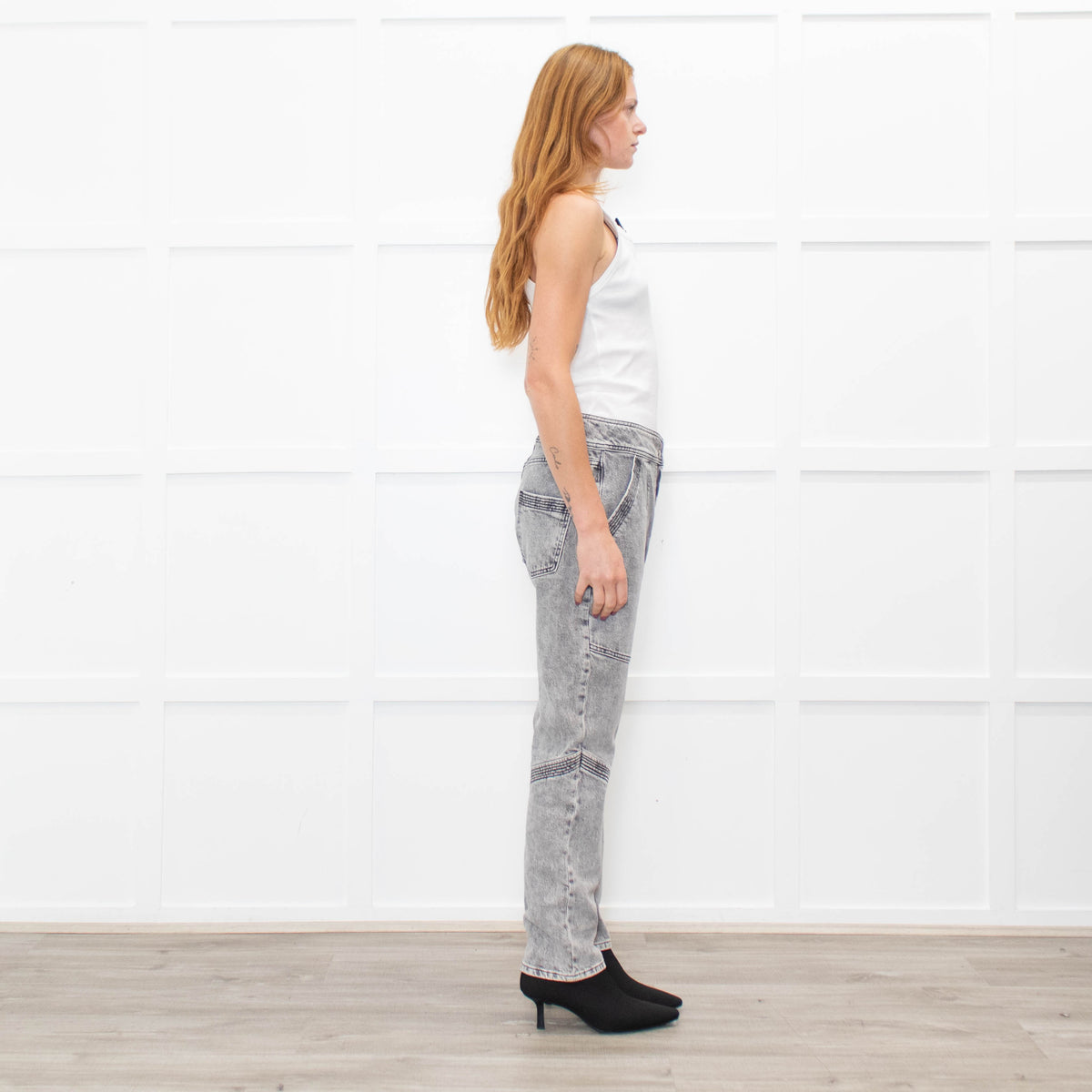 ba&sh Washed Grey Denim Jeans With Large Pockets