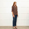 WYSE Black Multi Coloured Flower Print  Pink Edging Top