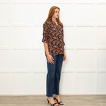 WYSE Black Multi Coloured Flower Print  Pink Edging Top