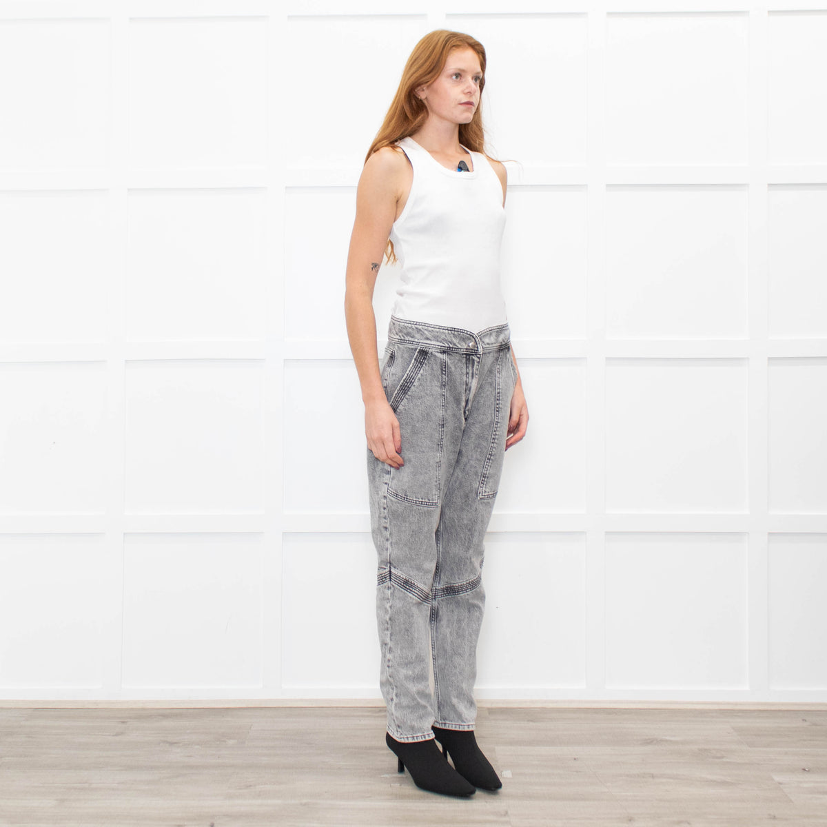 ba&sh Washed Grey Denim Jeans With Large Pockets