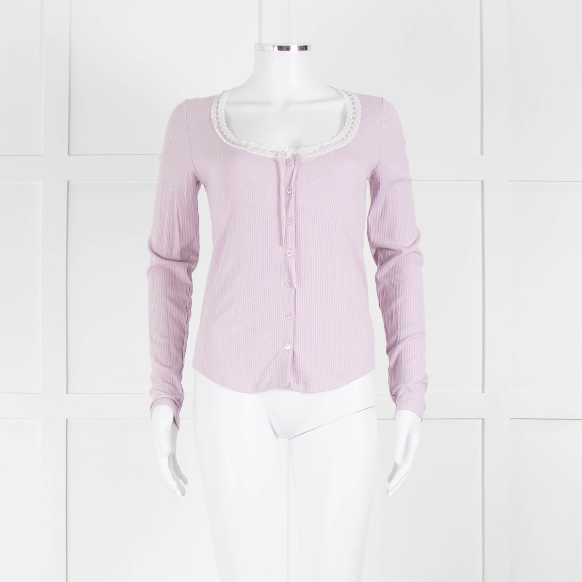 Wilfred Lilac Button Top With Ribbon Tie Neck
