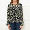 Pyrus Green Black Animal Print Tie Neck Blouse