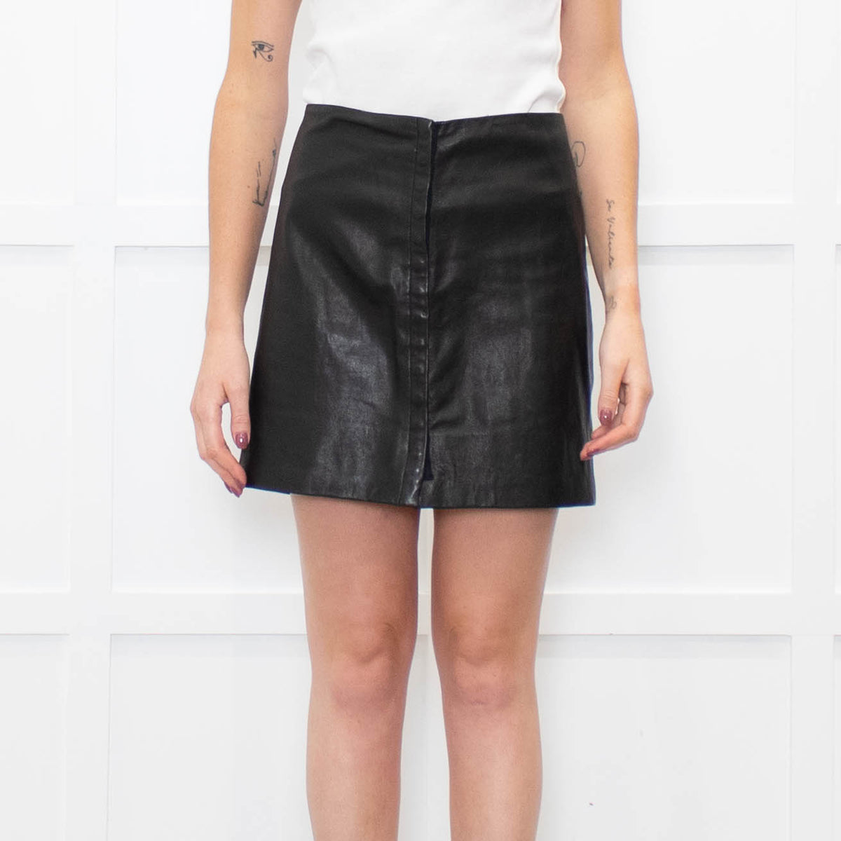 Diane Von Furstenberg Black Leather Britt Skirt
