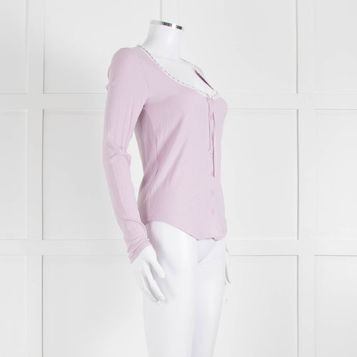 Wilfred Lilac Button Top With Ribbon Tie Neck