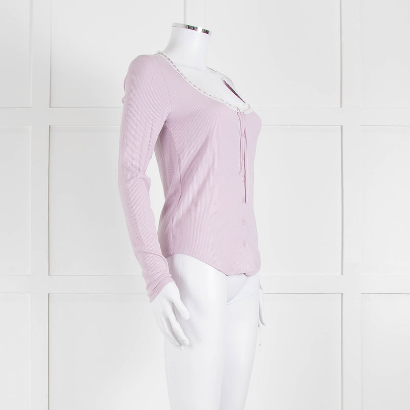 Wilfred Lilac Button Top With Ribbon Tie Neck