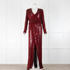 Galvan Red Sequin Front Split Long Sleeve Maxi Dress