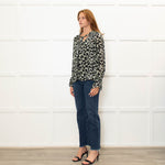 Pyrus Green Black Animal Print Tie Neck Blouse