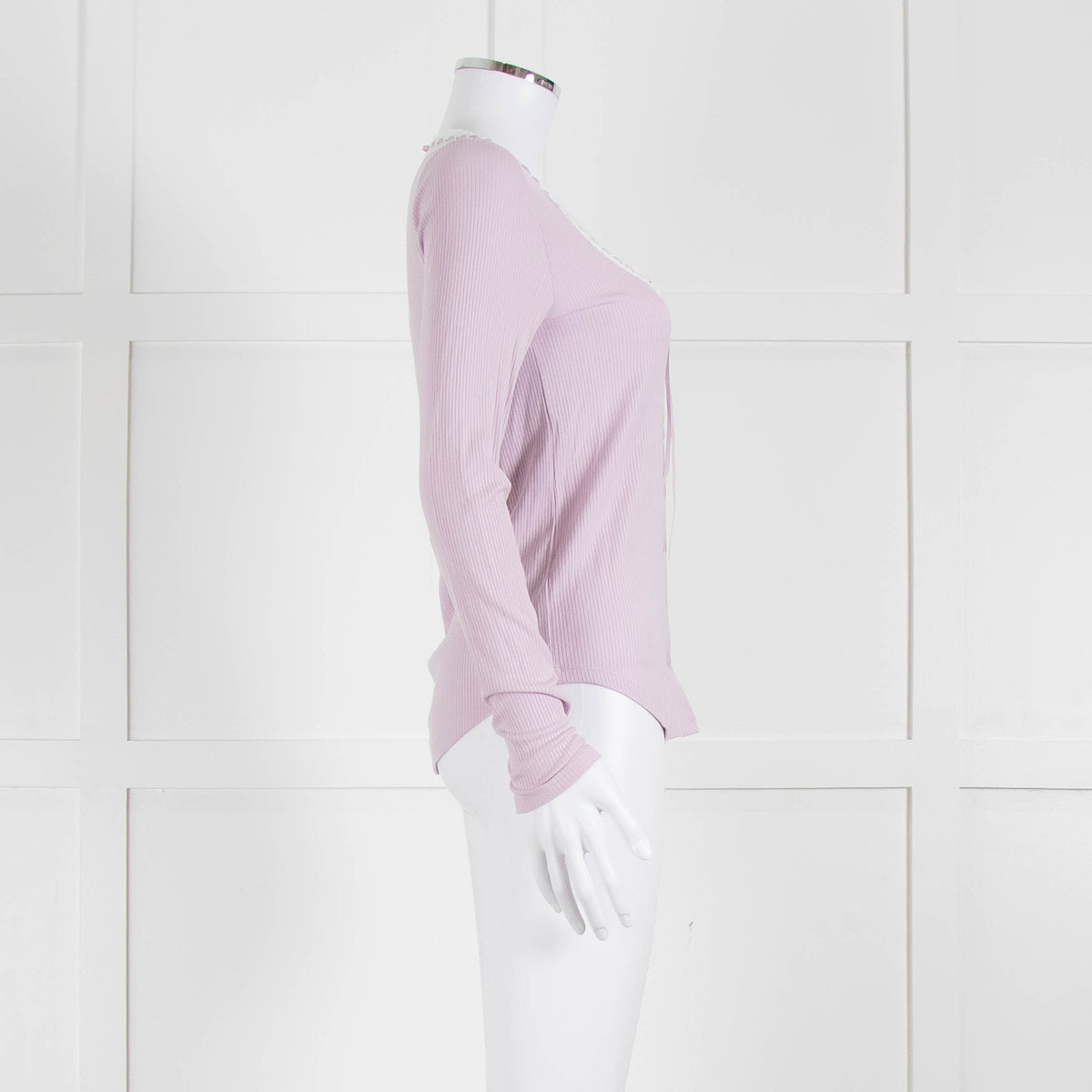 Wilfred Lilac Button Top With Ribbon Tie Neck