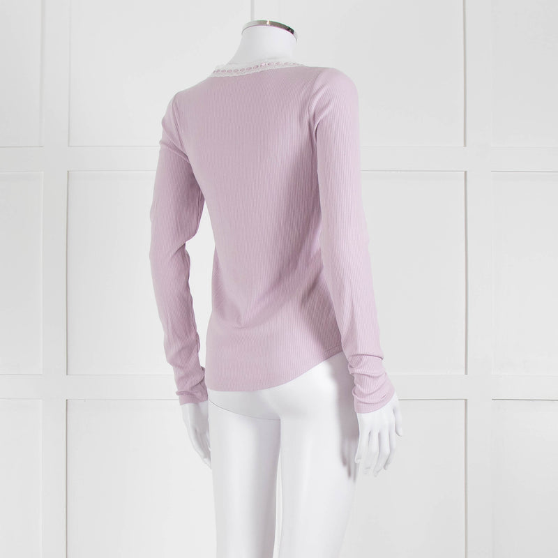 Wilfred Lilac Button Top With Ribbon Tie Neck