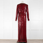 Galvan Red Sequin Front Split Long Sleeve Maxi Dress