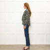 Pyrus Green Black Animal Print Tie Neck Blouse