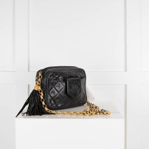 Chanel Vintage Pocket Front Camera Bag In Black Calfskin Leather