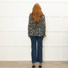 Pyrus Green Black Animal Print Tie Neck Blouse