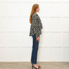 Pyrus Green Black Animal Print Tie Neck Blouse