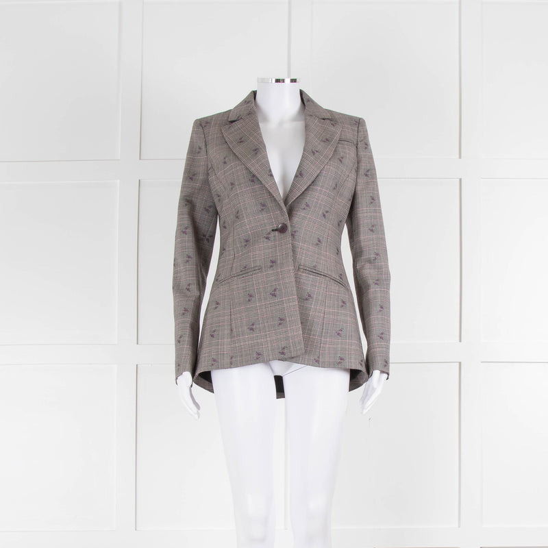 Altuzarra Grey Pink Check Floral Motif Blazer Jacket