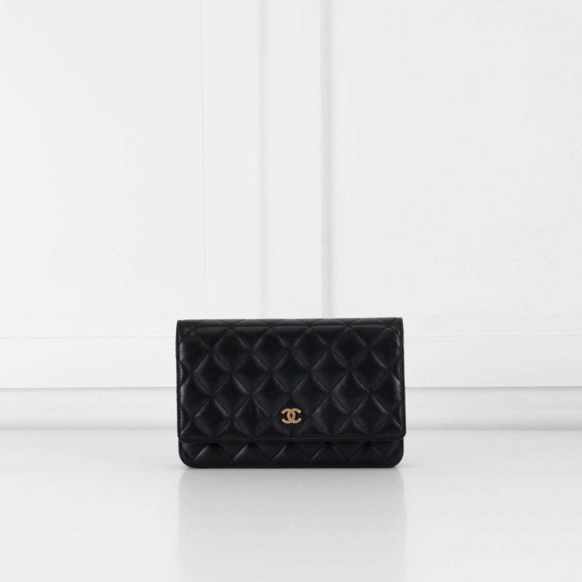 Chanel Black Lambskin Leather Wallet On Chain Bag