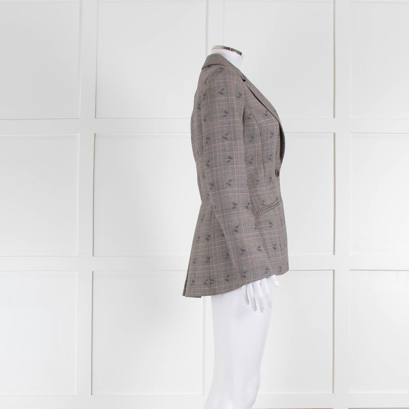 Altuzarra Grey Pink Check Floral Motif Blazer Jacket