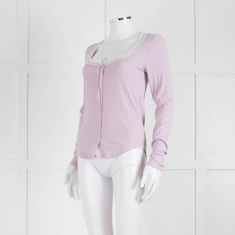Wilfred Lilac Button Top With Ribbon Tie Neck