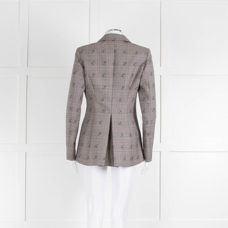 Altuzarra Grey Pink Check Floral Motif Blazer Jacket
