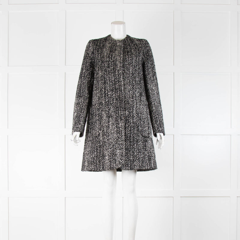 Goat Black White Tweed Collarless Coat
