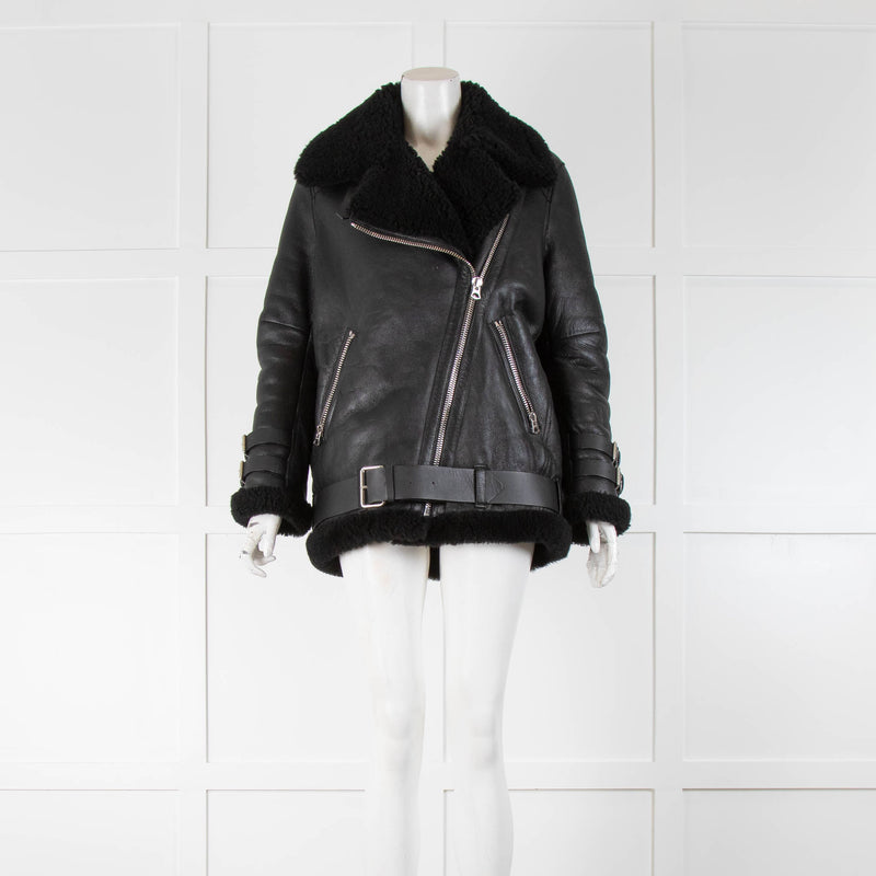 Acne Studios Black Shearling Oversized Biker Jacket