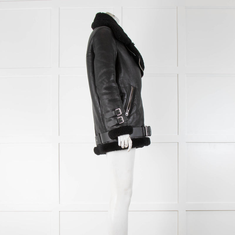 Acne Studios Black Shearling Oversized Biker Jacket