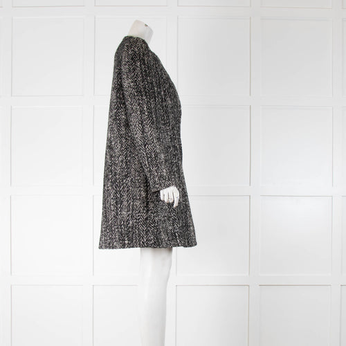 Goat Black White Tweed Collarless Coat