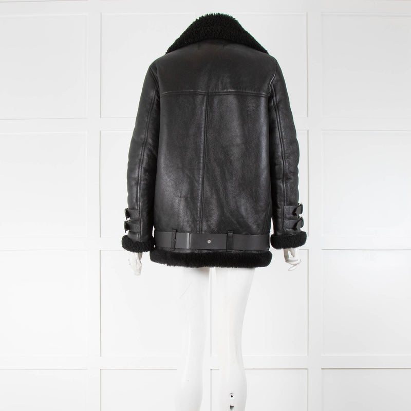 Acne Studios Black Shearling Oversized Biker Jacket