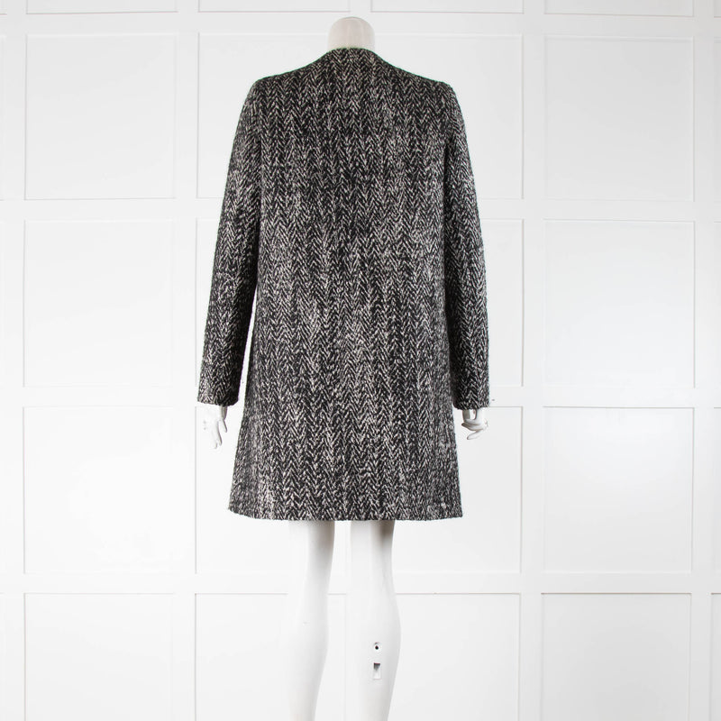 Goat Black White Tweed Collarless Coat