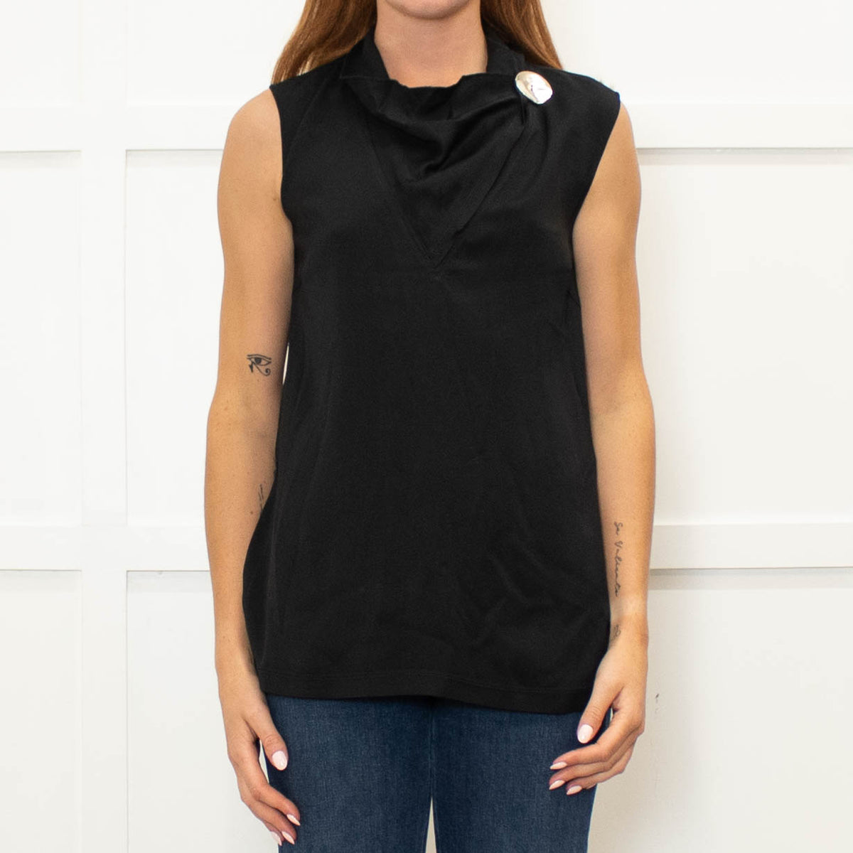Joseph Black Silver Button Detail Sleeveless Top