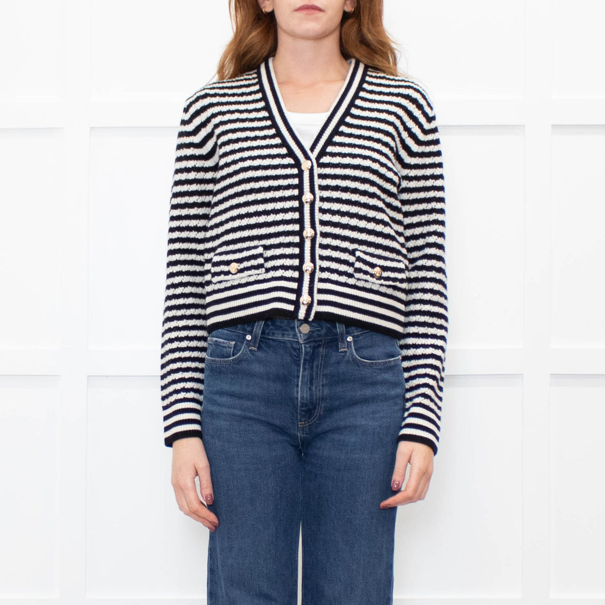 Anine Bing Gwen Black & Ivory Stripe Cardigan