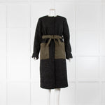 Stine Goya Black Teddy Coat With Green Pockets And Belt