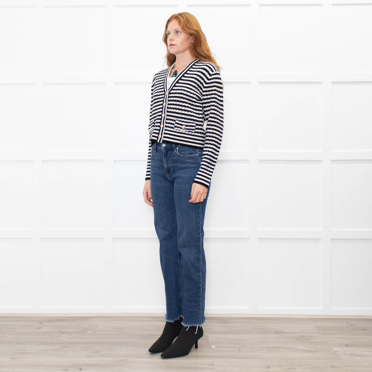 Anine Bing Gwen Black & Ivory Stripe Cardigan