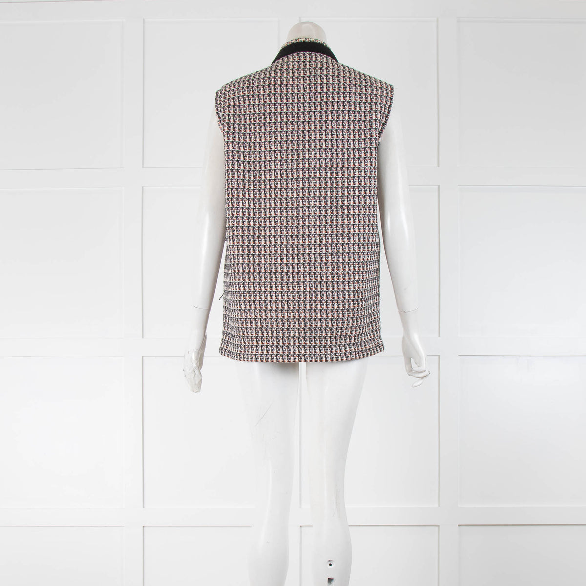 Maje Cream Black Trim Tweedy Sleeveless Jacket