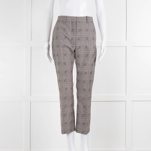 Altuzarra Grey Pink Check Floral Motif Trousers