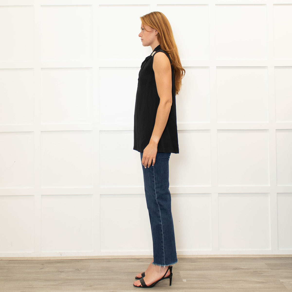 Joseph Black Silver Button Detail Sleeveless Top