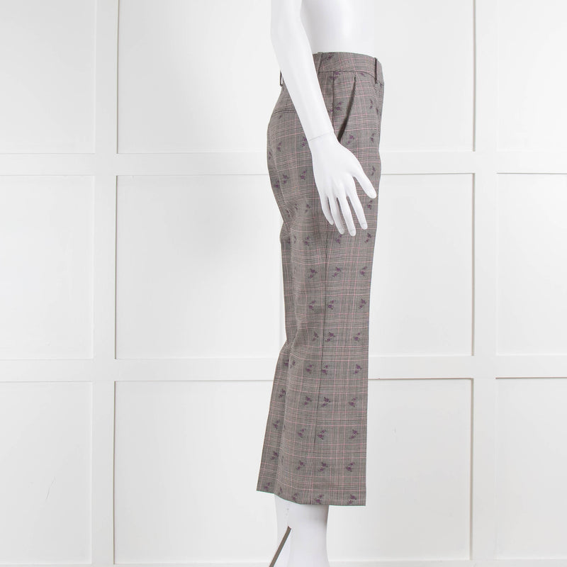 Altuzarra Grey Pink Check Floral Motif Trousers