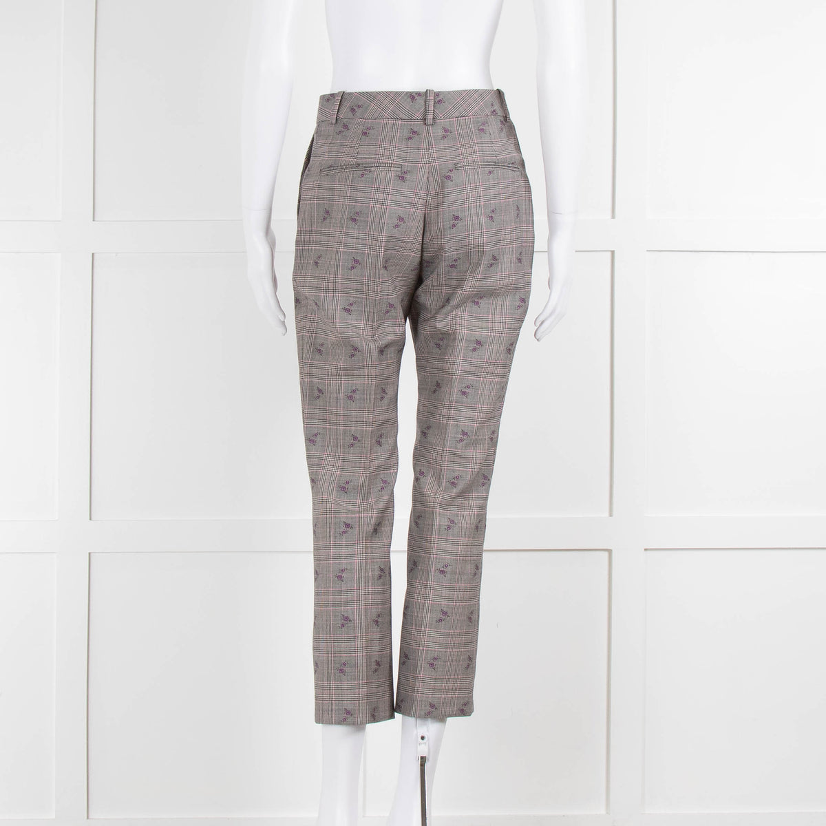 Altuzarra Grey Pink Check Floral Motif Trousers